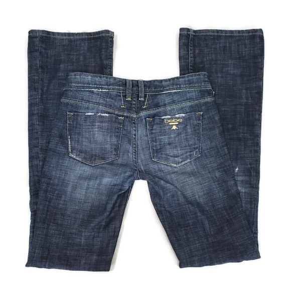 bebe Denim - Bebe | Vintage Y2K Gold Metal Logo Back Pocket Bootcut Flare Jeans | 26 Low Rise
